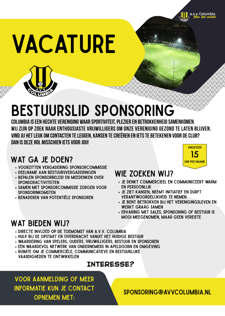 Bestuurslid Sponsorcommissie gezocht! Bestuurslid Sponsorcommissie gezocht!